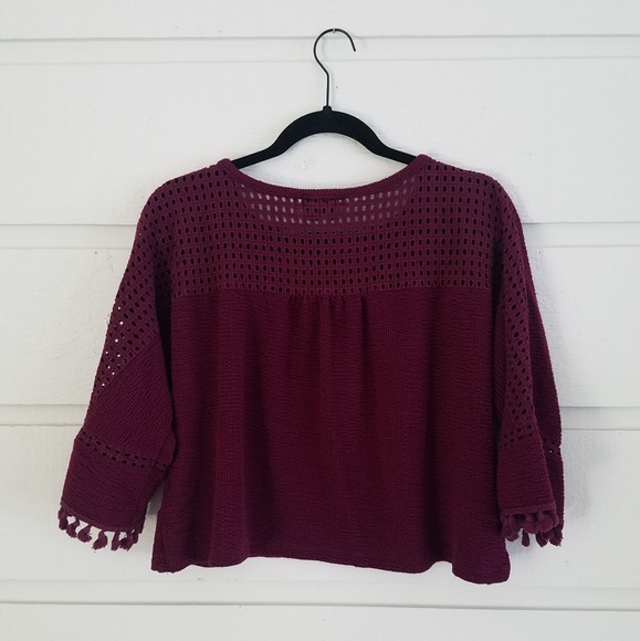 Anthro Saturday Sunday crop tassel top wine Small - Picture 5 of 8